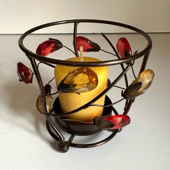 Metal Floral Votive Tealight Candle Holder with Yellow Votive Candle - Picture 9 of 12